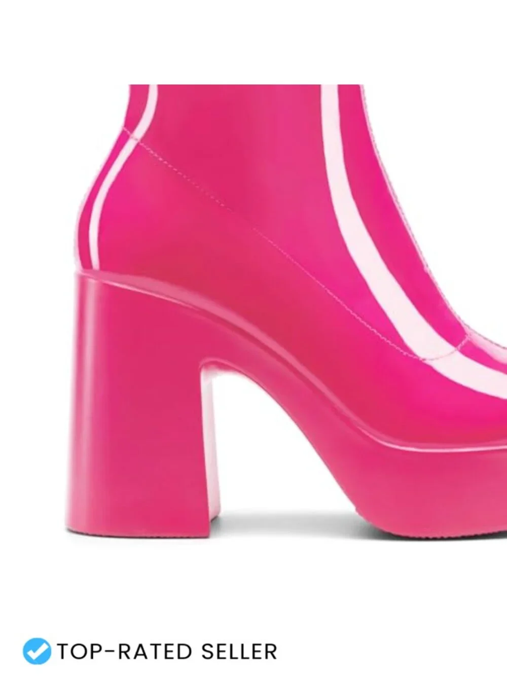 Platform Gogo Ankle Boots Chunky Block Heel Square Toe Faux Leather Zip